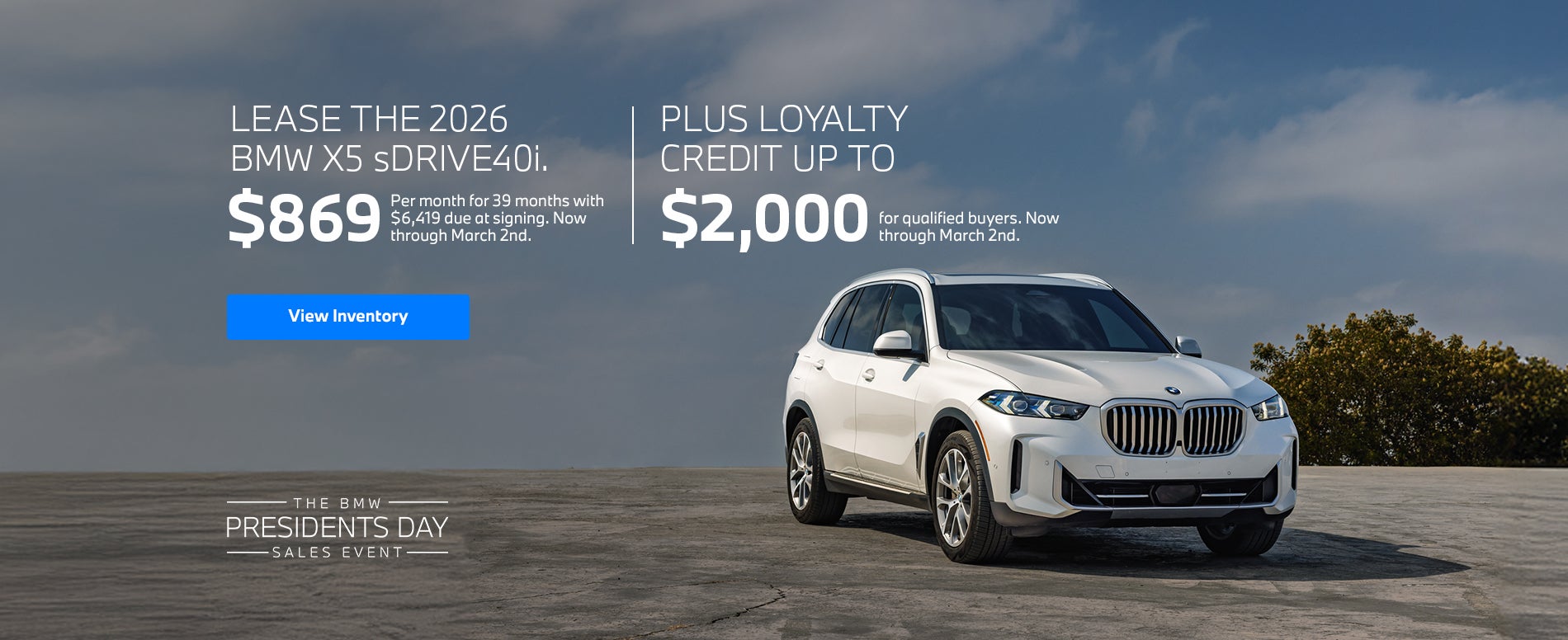2026 X5 lease starting at $869 per month for 39 months