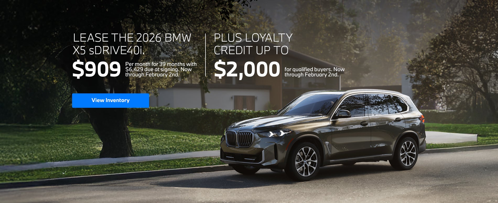 2026 X5 lease starting at $909 per month for 39 months